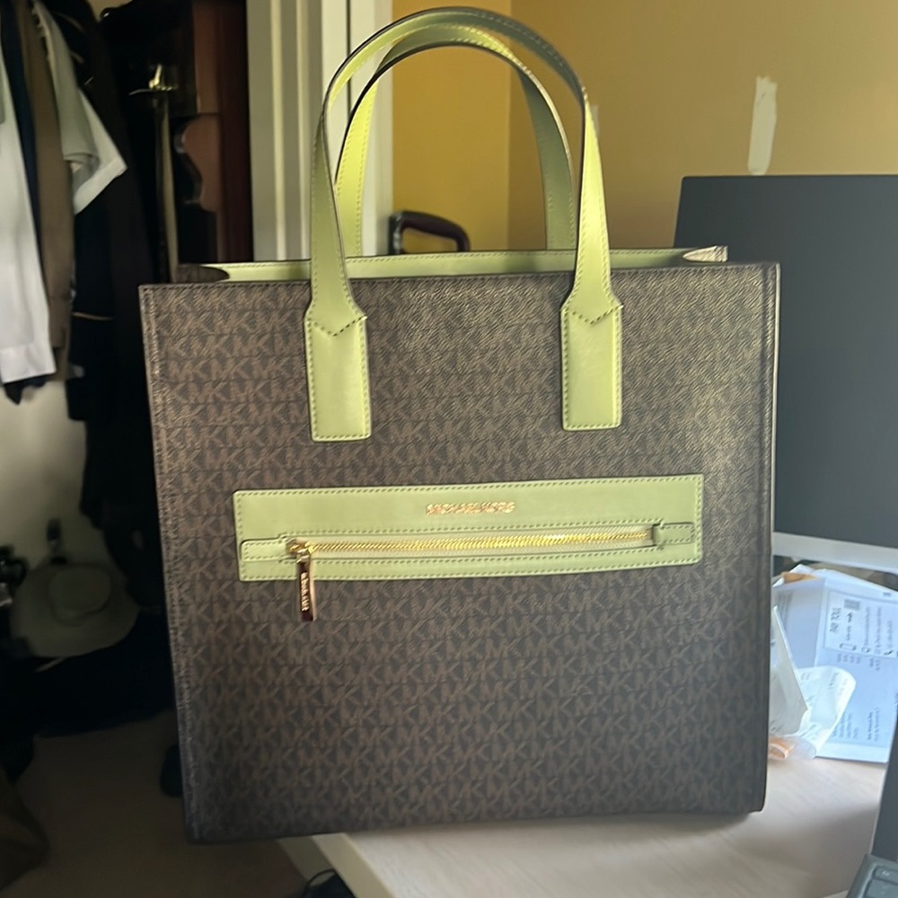 Brand new with tags. Michael kors handbag brown with sage green accent